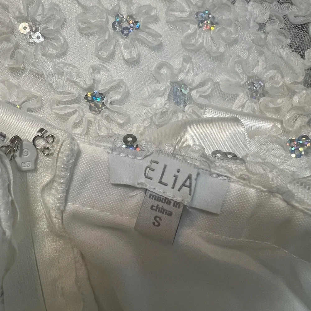 Elias White Strapless Floral Dress with Satin Bow